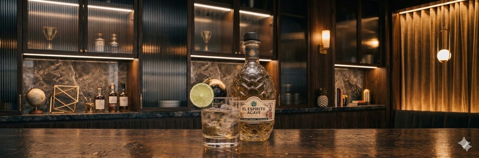 Tequila served over ice with lime