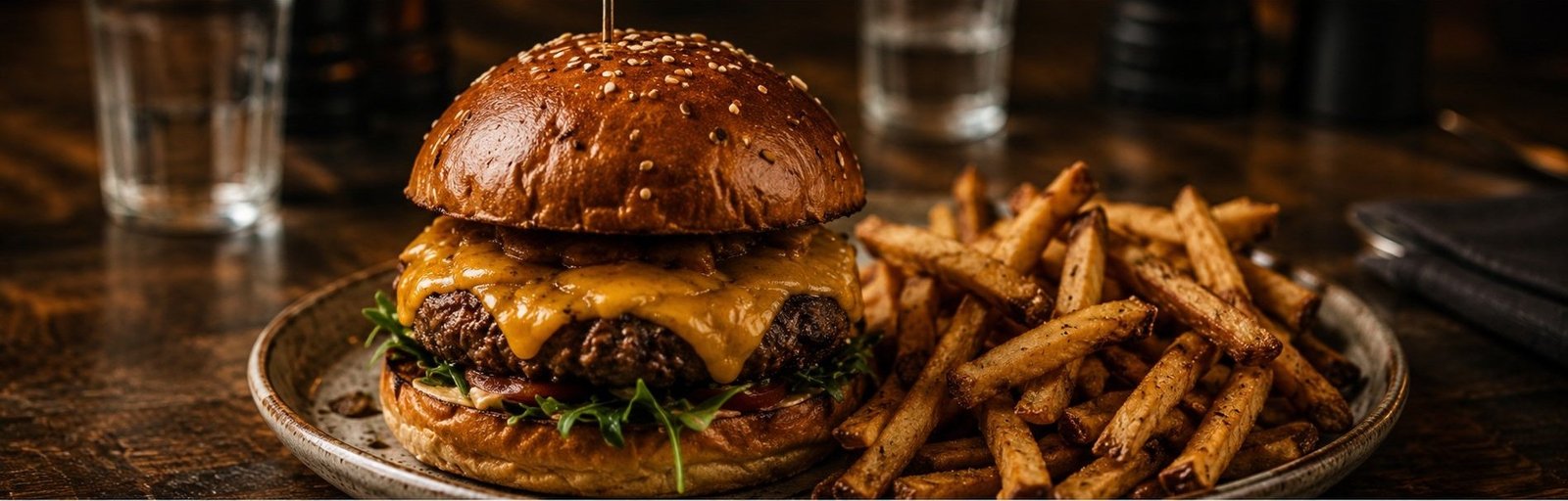 Burger and fries at The Bank Bar and Burgers
