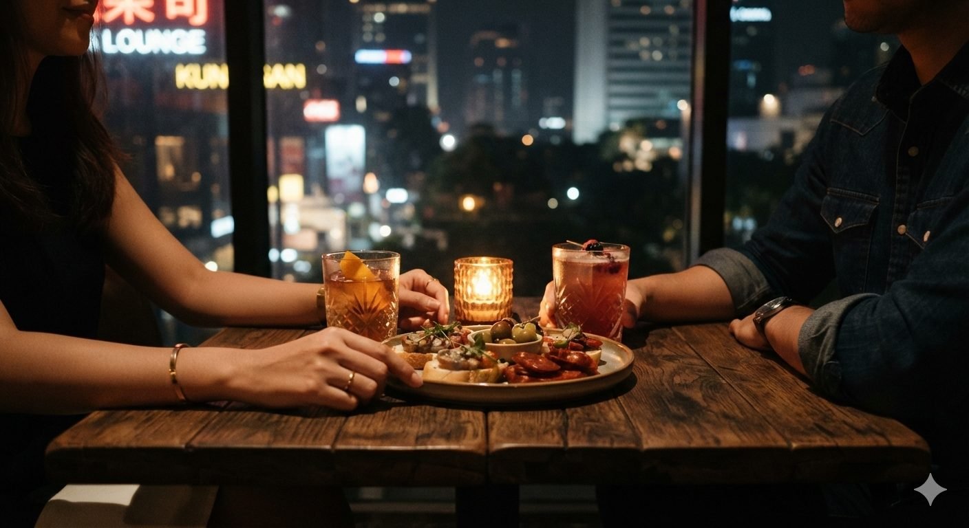 Couple having dinner and drinks in Kuningan