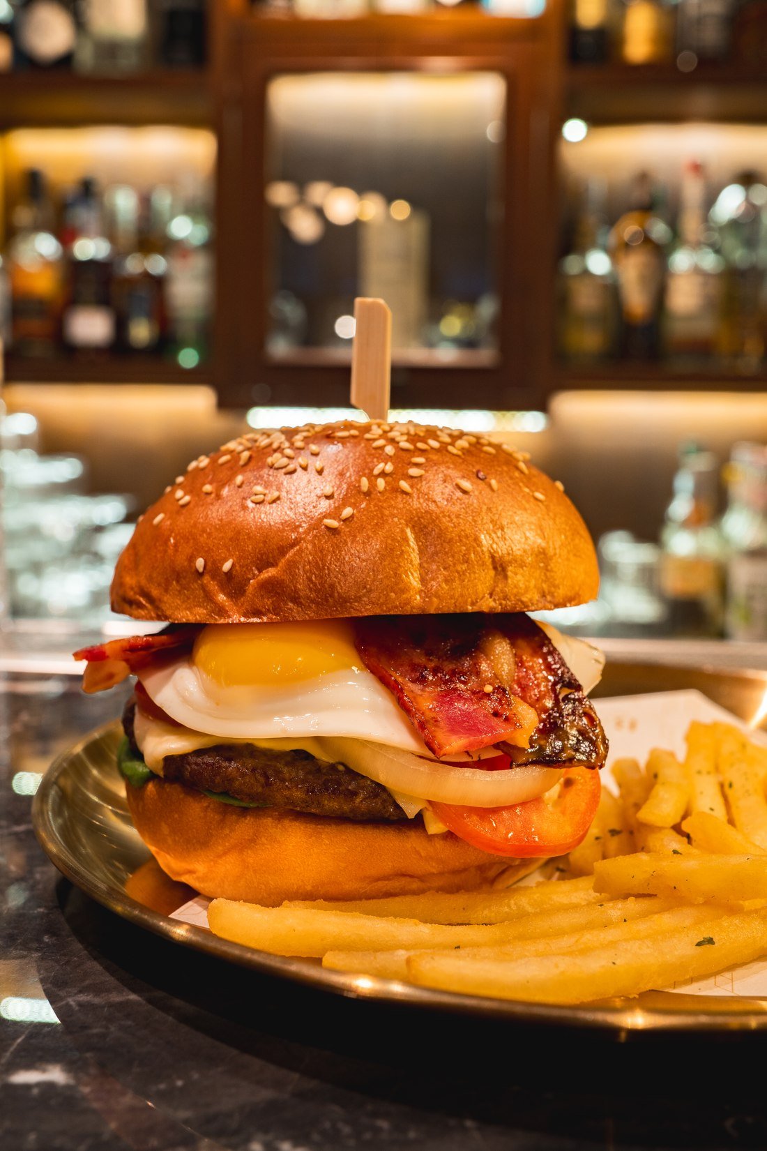 Burger and fries at The Bank Bar and Burgers
